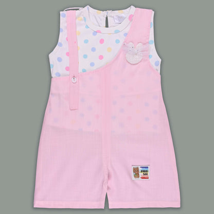 Girls Pastel Polka Cotton Tank Top with One-Shoulder Dungaree
