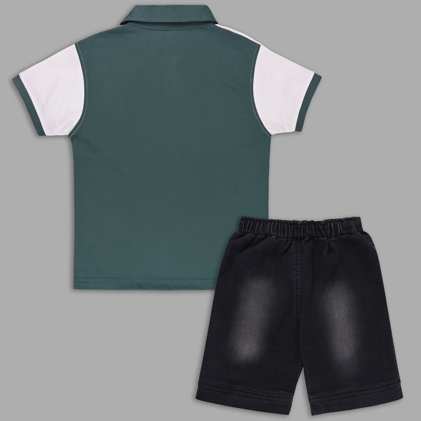 Boys Colorblock Cotton Polo T-shirt with Denim Shorts