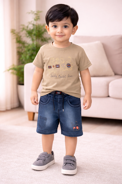 Boys Printed Cotton T-Shirt and Shorts Set
