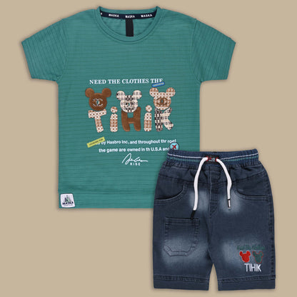 Boys Printed Cotton T-Shirt and Shorts Set