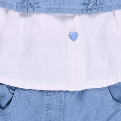 Girls Printed Denim Crop Top and Jeans with Shirt Set