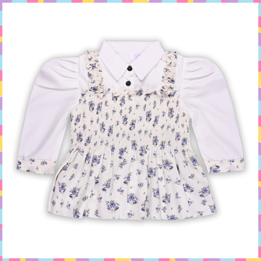 Girls Floral Print 3/4 Sleeve Fit and Flare Frock Dress