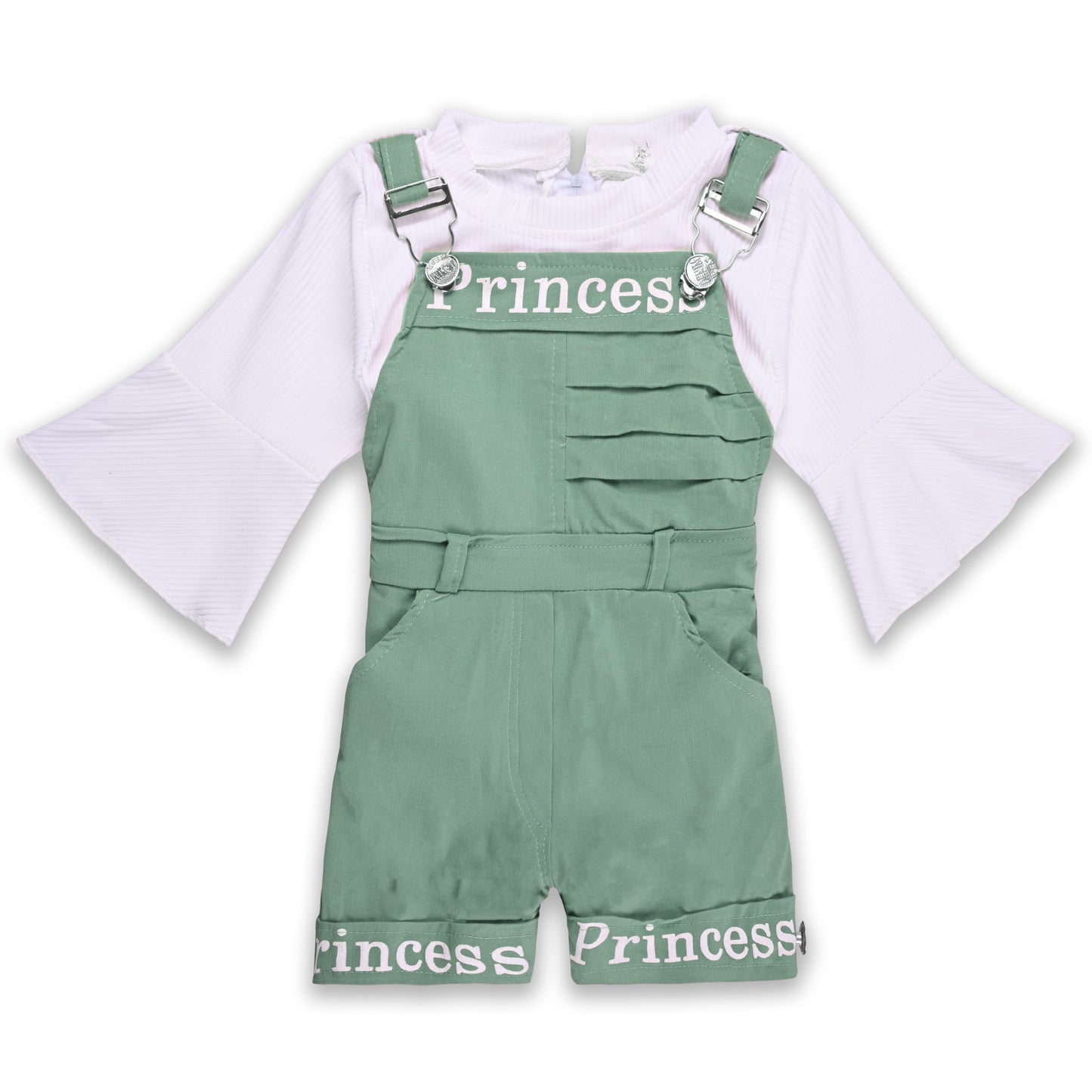 Girls Printed Full Sleeve Top and Dungaree Set