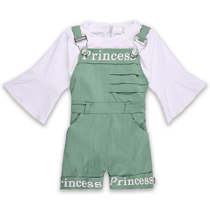 Girls Printed Full Sleeve Top and Dungaree Set