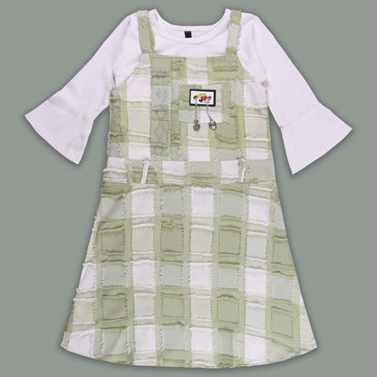 Girls Checkered Texture Flared Top with Dungaree