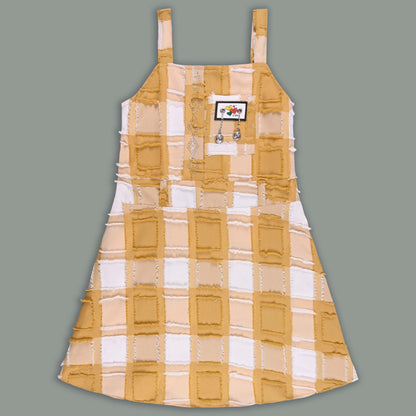Girls Checkered Texture Flared Top with Dungaree