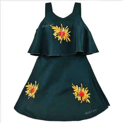 Girls Embroidered A-line Strap Neck dress