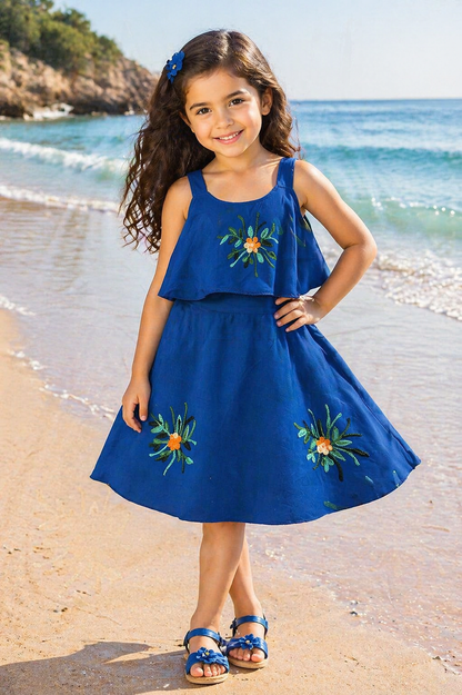 Girls Embroidered A-line Strap Neck dress
