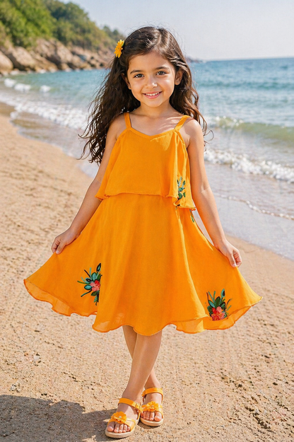 Baby Girls Grey Embroidered Overlay Dress