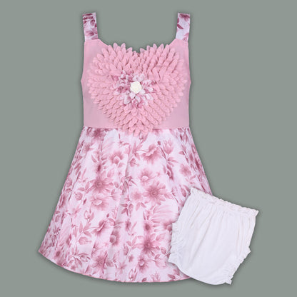 Baby Girl Georgette Floral Party Dress with 3D Heart Design & Bloomer