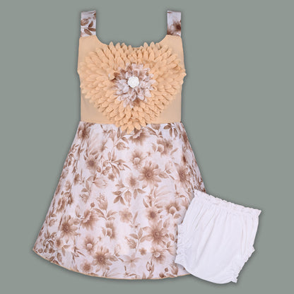 Baby Girl Georgette Floral Party Dress with 3D Heart Design & Bloomer