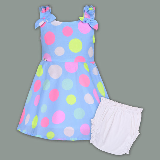 Baby Girl Polka Dot Frock with Colorful Print & Bloomers â€“ Party Wear Dress for Kids