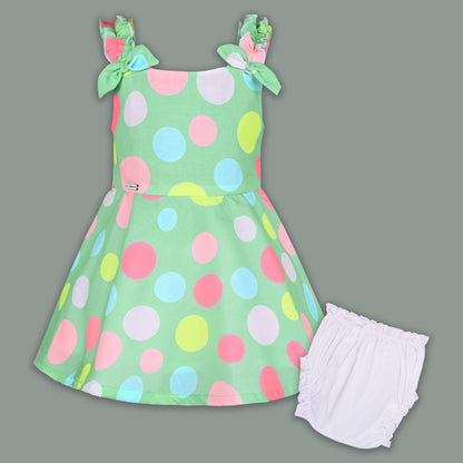 Baby Girl Polka Dot Frock with Colorful Print & Bloomers â€“ Party Wear Dress for Kids