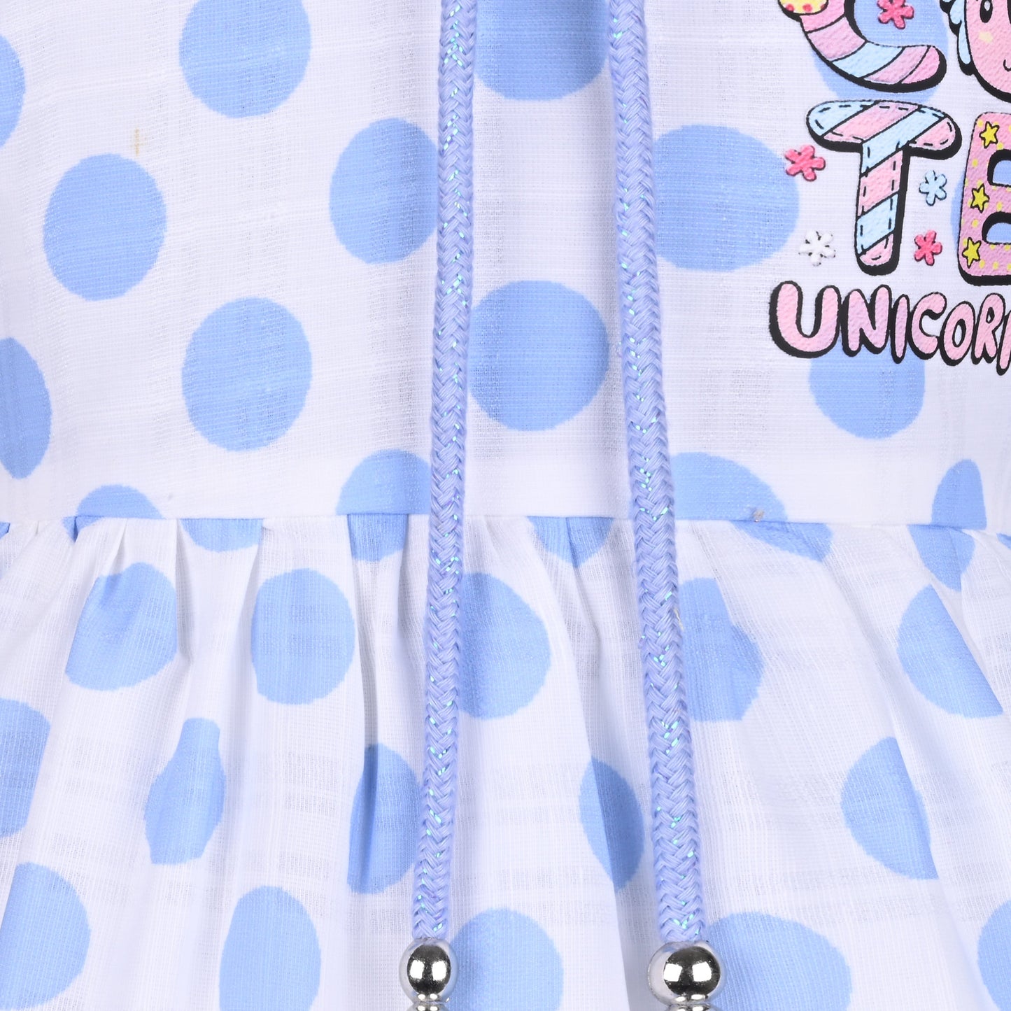 Baby Girl Satin Polka Dot Frock with Cute Unicorn Patch & Bloomers â€“ Party Wear Dress for Kids
