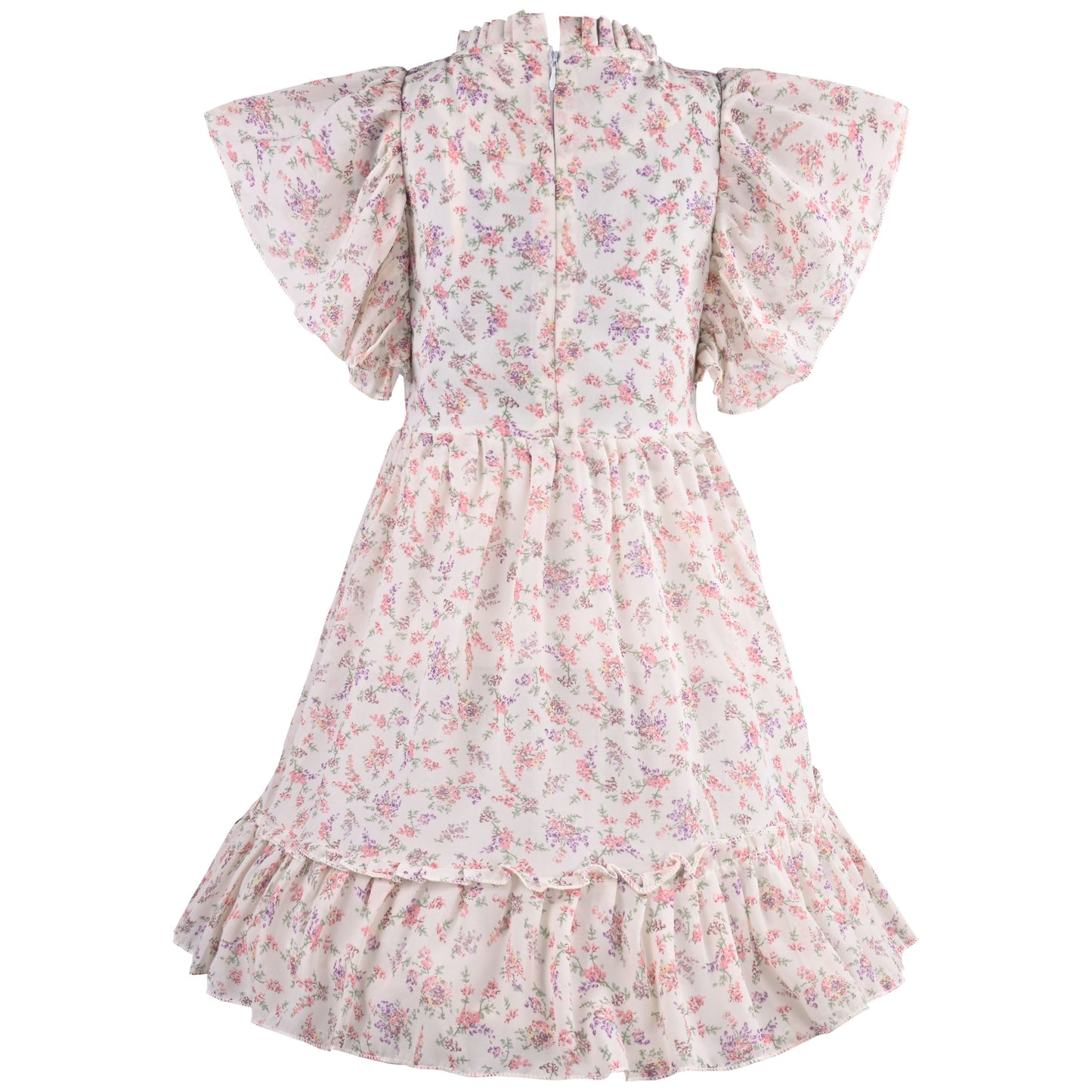 Girls Floral Print Flutter Sleeve Casual Dress