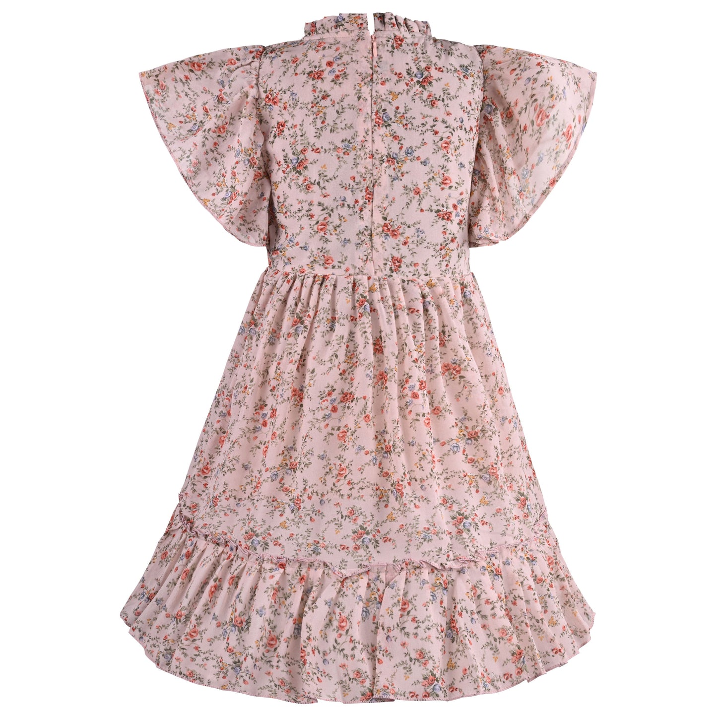 Girls Floral Print Flutter Sleeve Casual Dress