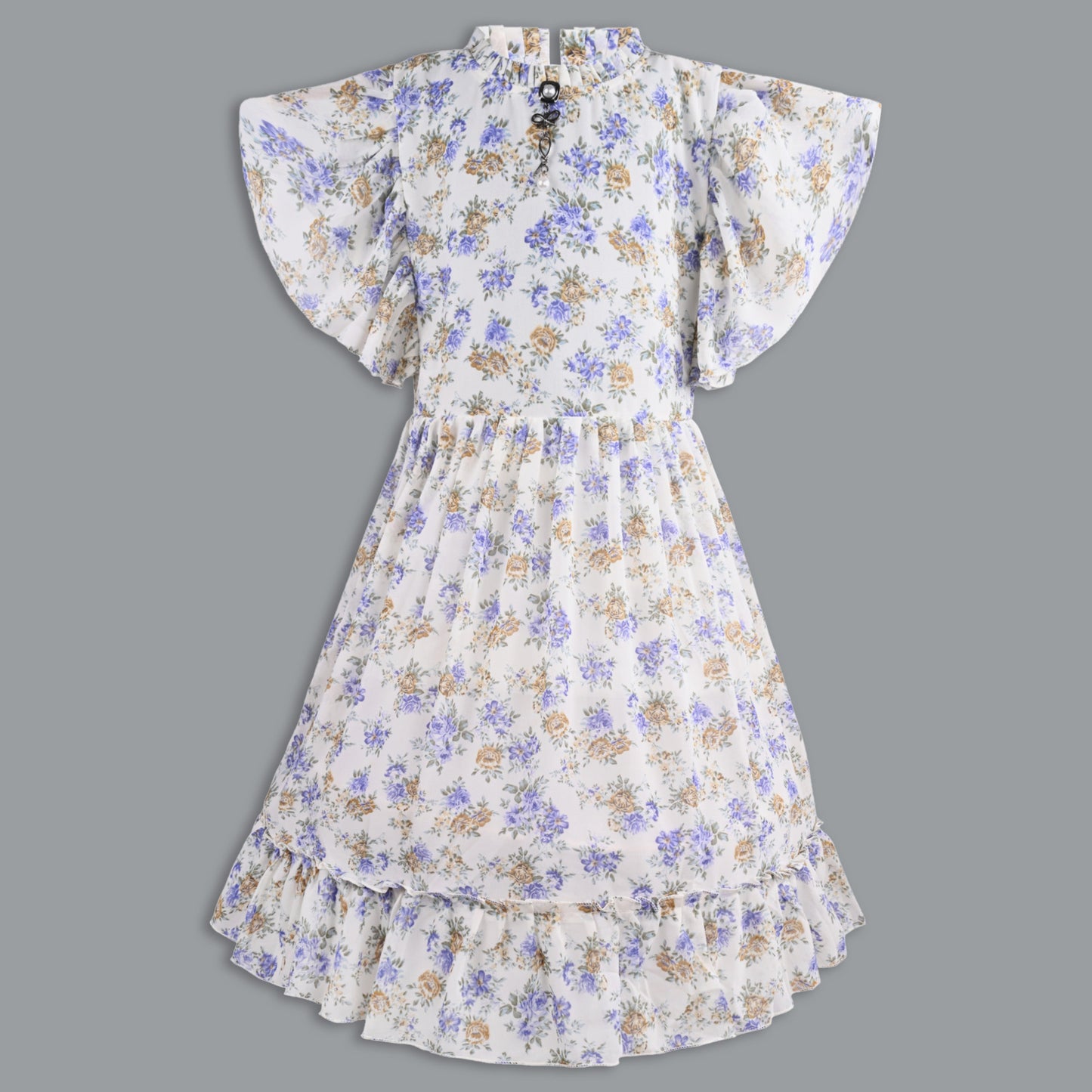 Girls Floral Print Flutter Sleeve Casual Dress
