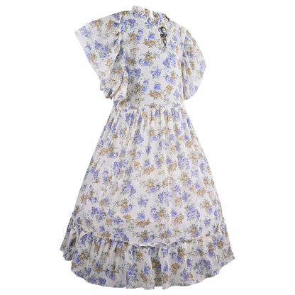 Girls Floral Print Flutter Sleeve Casual Dress