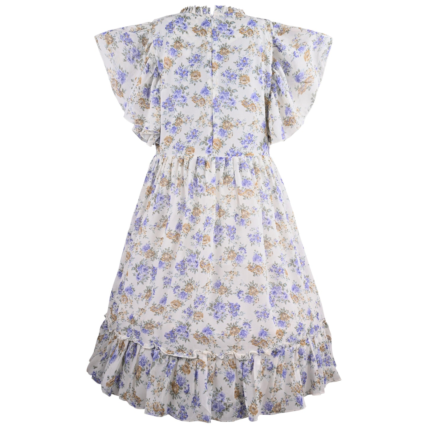 Girls Floral Print Flutter Sleeve Casual Dress