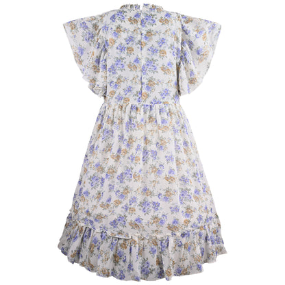 Girls Floral Print Flutter Sleeve Casual Dress