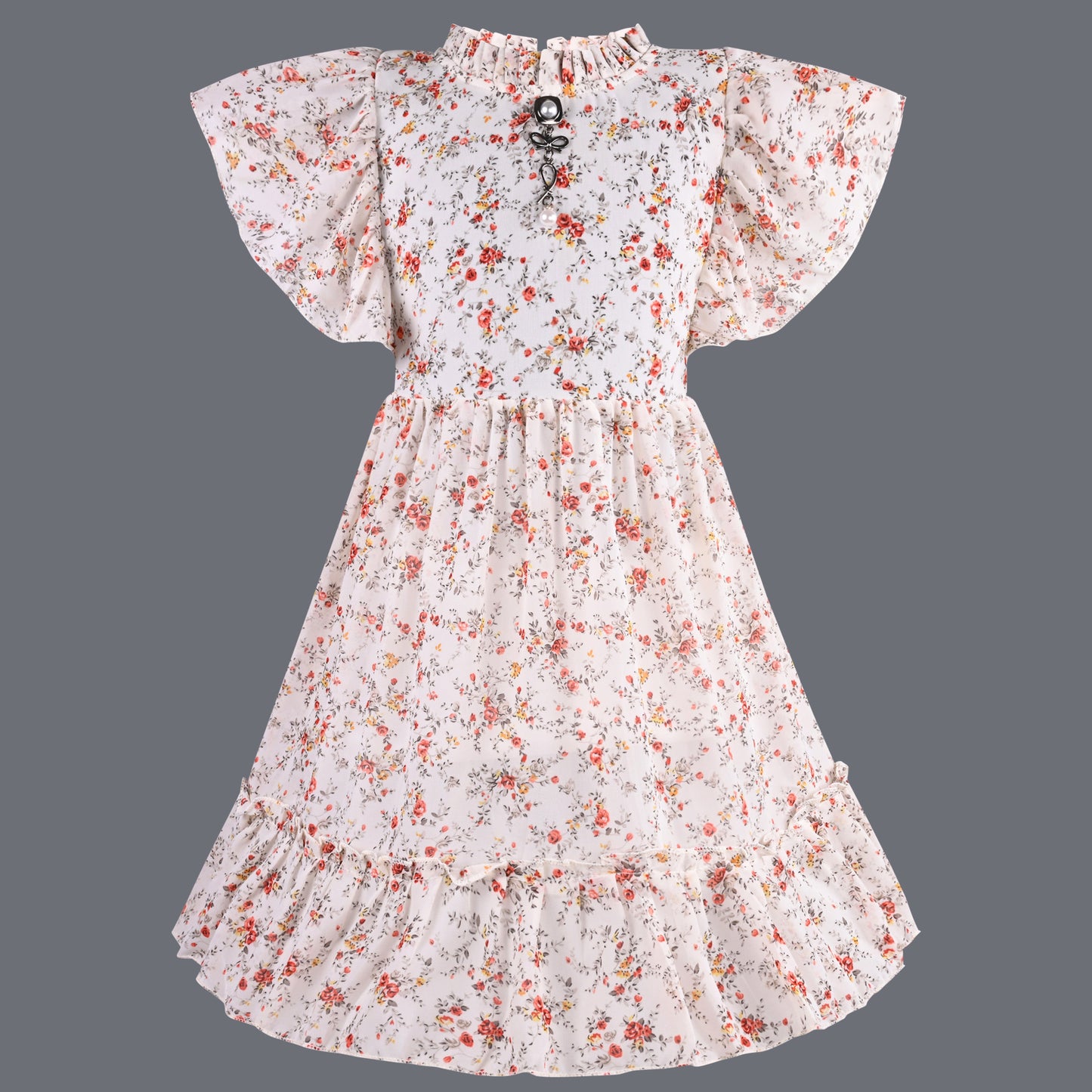 Girls Floral Print Flutter Sleeve Casual Dress