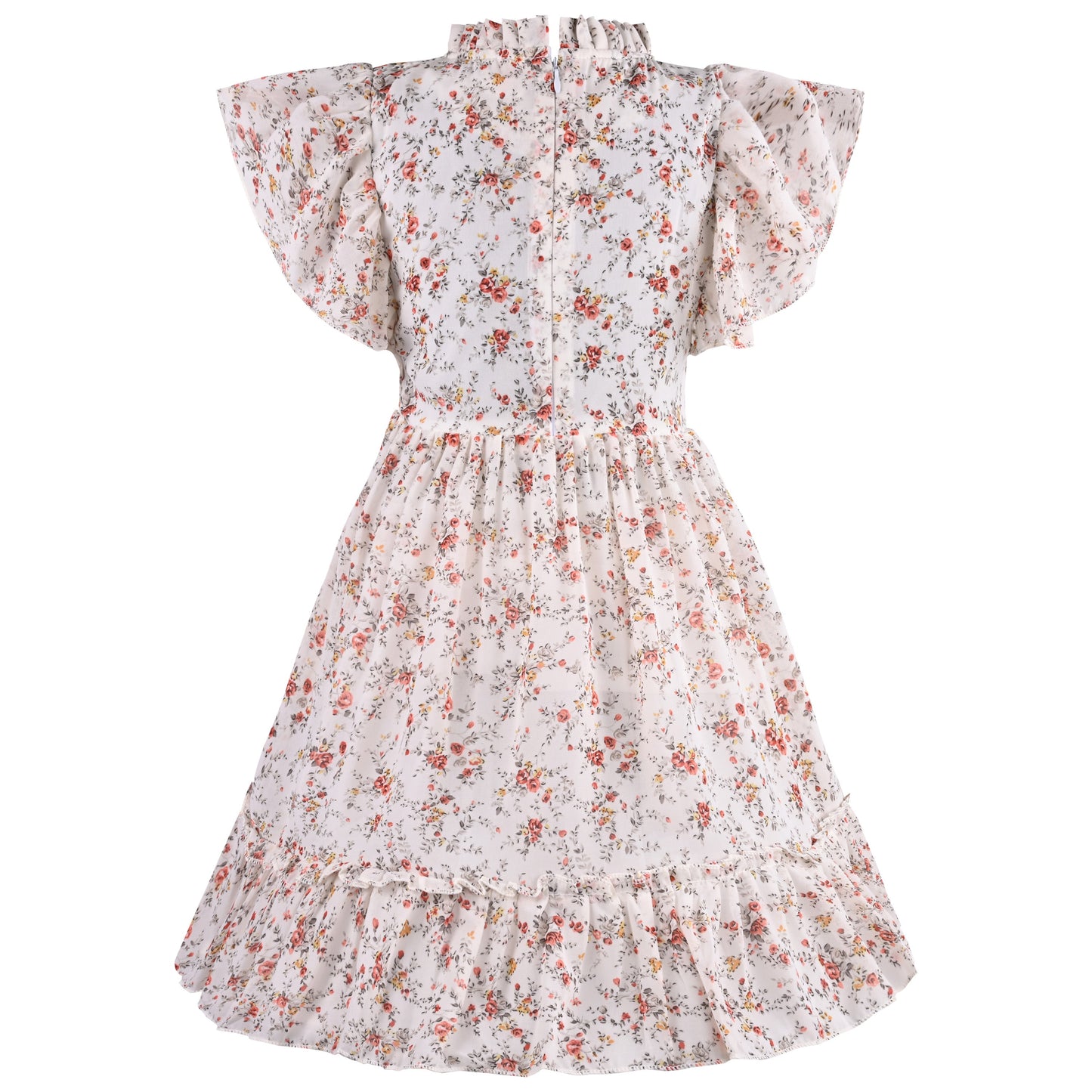 Girls Floral Print Flutter Sleeve Casual Dress