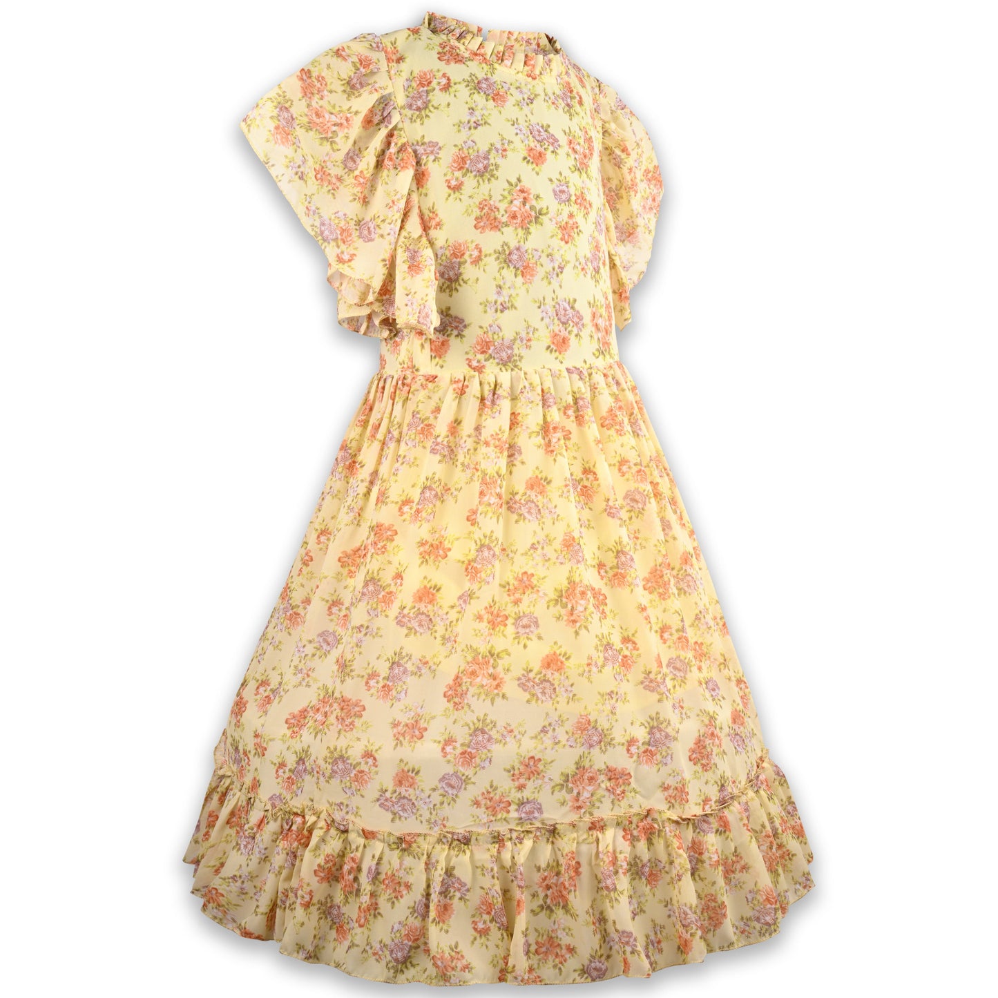 Girls Floral Print Flutter Sleeve Casual Dress