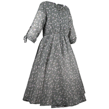 Girls Floral Print Bell Sleeve Fit and Flare Frock Dress