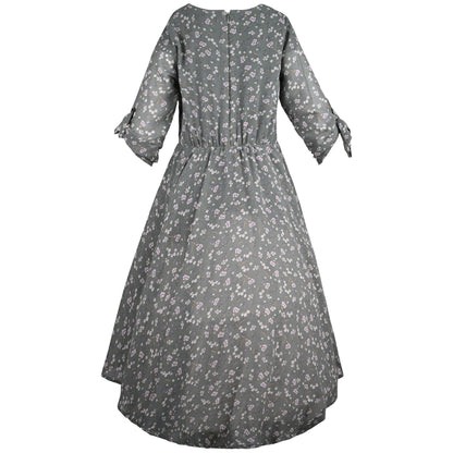 Girls Floral Print Bell Sleeve Fit and Flare Frock Dress