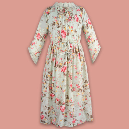Girls 3/4th Sleeve Floral Print Fit and Flare Frock Dress