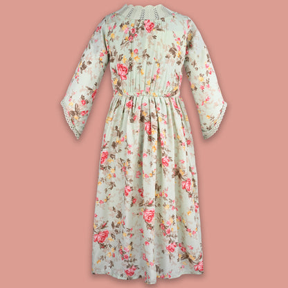 Girls 3/4th Sleeve Floral Print Fit and Flare Frock Dress