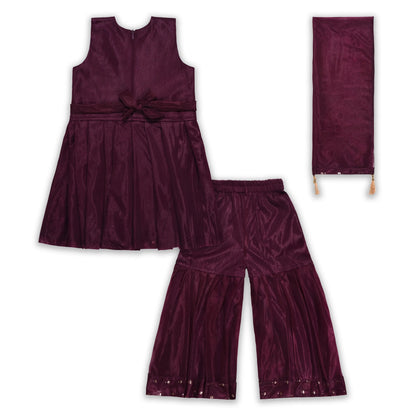 Elegant Satin Ethnic Kurti Set with Sharara & Dupatta