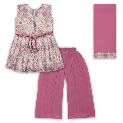 Elegant Satin Ethnic Kurti Set with Palazzo & Dupatta