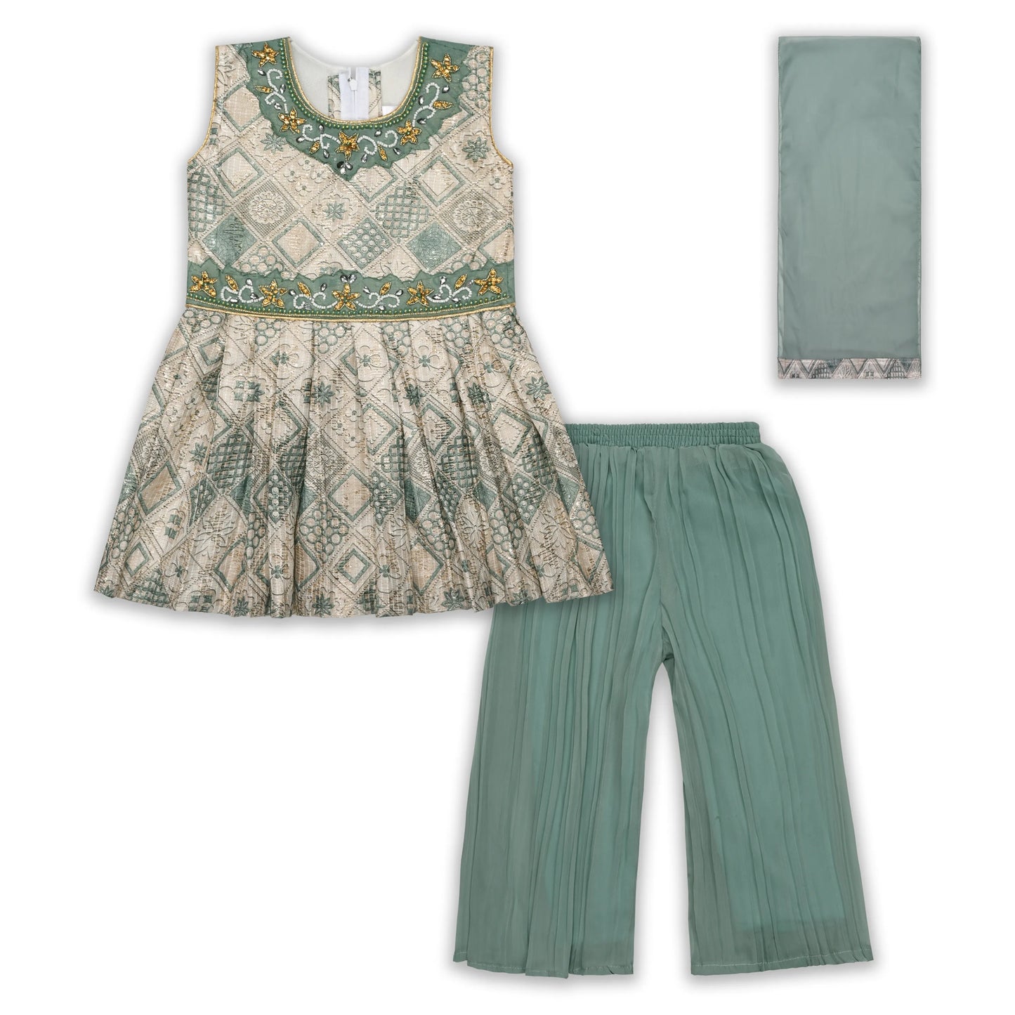 Elegant Satin Ethnic Kurti Set with Palazzo & Dupatta