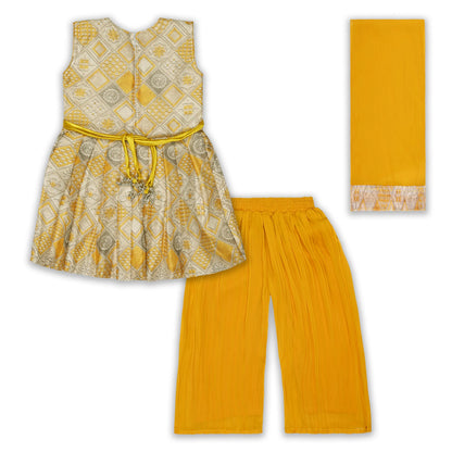Elegant Satin Ethnic Kurti Set with Palazzo & Dupatta
