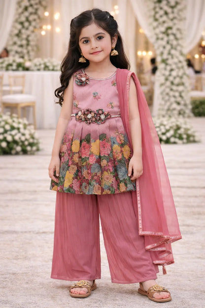Elegant Georgette Floral Kurti Set with Palazzo & Dupatta