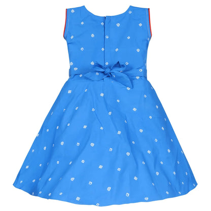 Girls Cotton Printed Summer Dress with Floral Applique