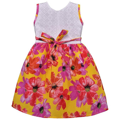 Girls Cotton Floral Party Wear Frock with Bow & Waist Belt