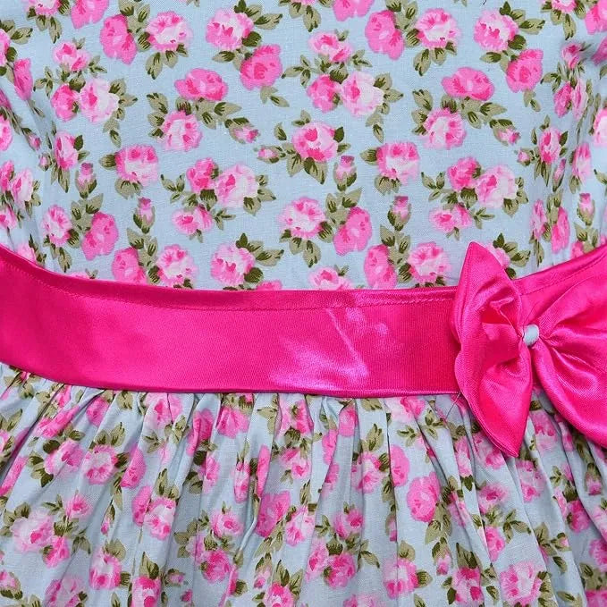 Girls Floral Printed Cotton Halter Neck Frock with Bow Belt