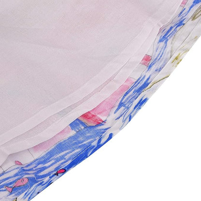 Girls Printed Cotton Party Wear Dress with Floral Waist Belt & Bow Detail