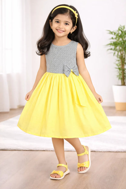 Girls Cotton Sleeveless Party Dress with Bow Detail
