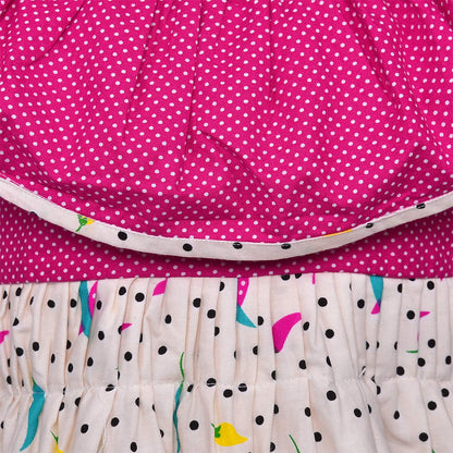 Girls Polka Dot Cotton One-Shoulder Dress with Ruffle Neckline