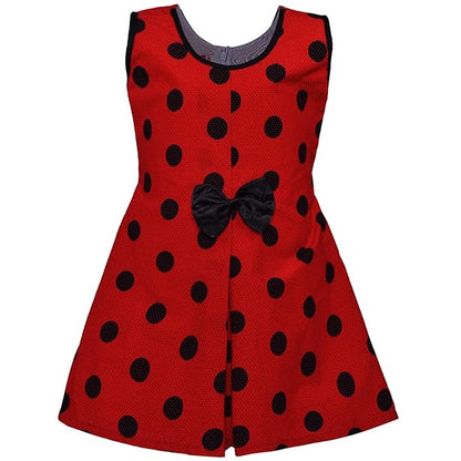 Girls Polka Dot Cotton Party Wear Dress with Bow Detail