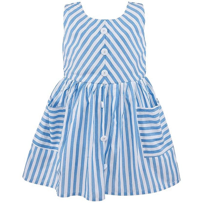 Girls Blue & White Striped Button-Down Dress