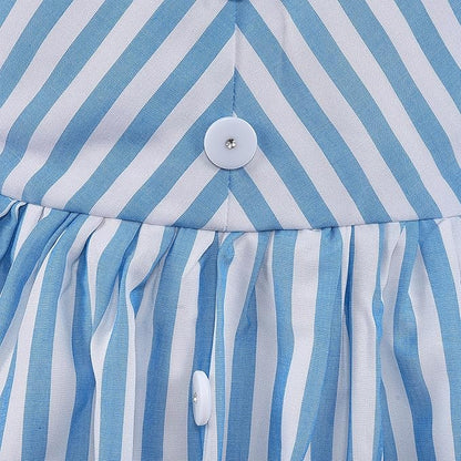 Girls Blue & White Striped Button-Down Dress