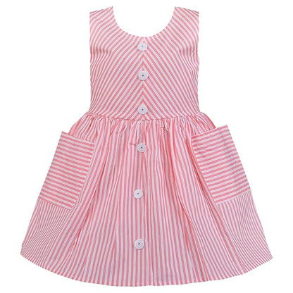 Girls Blue & White Striped Button-Down Dress