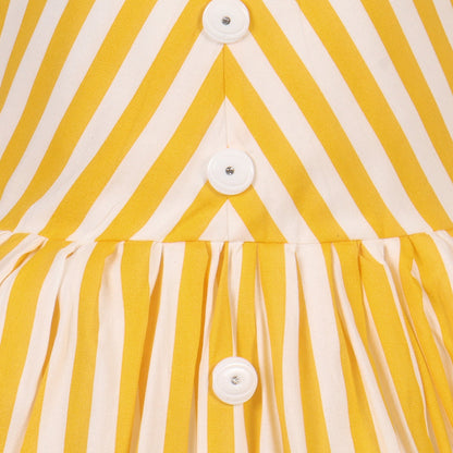 Girls Yellow & White Striped Button-Down Dress