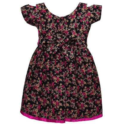 Girls Floral Printed Cotton Party Wear Dress with Contrast Yoke & Bow