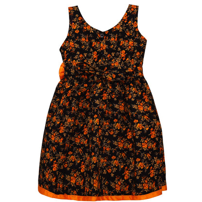 Girls Floral Printed Cotton Party Wear Dress with Contrast Yoke & Bow