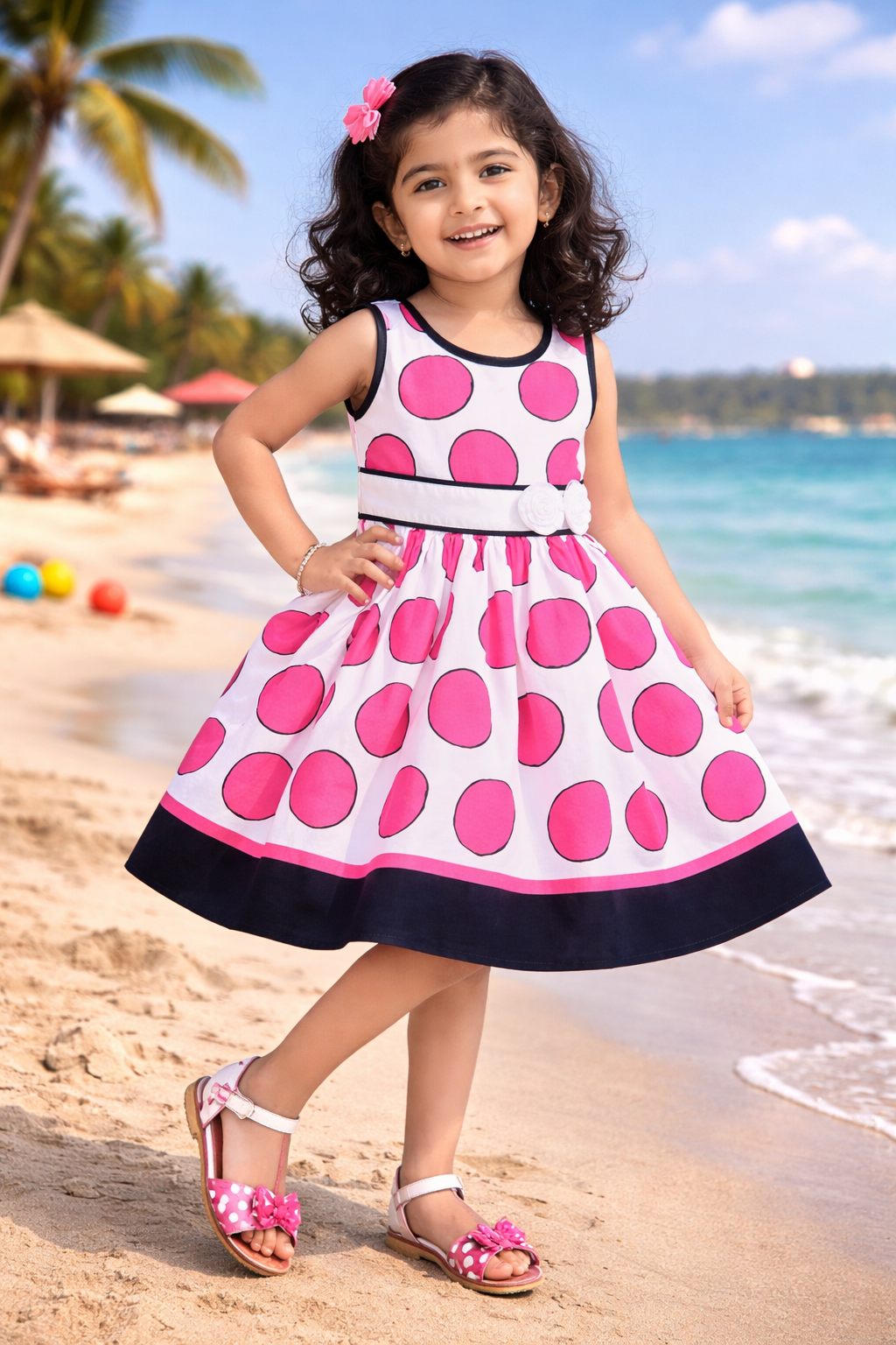 Girls Floral Print Strap Neck Dress